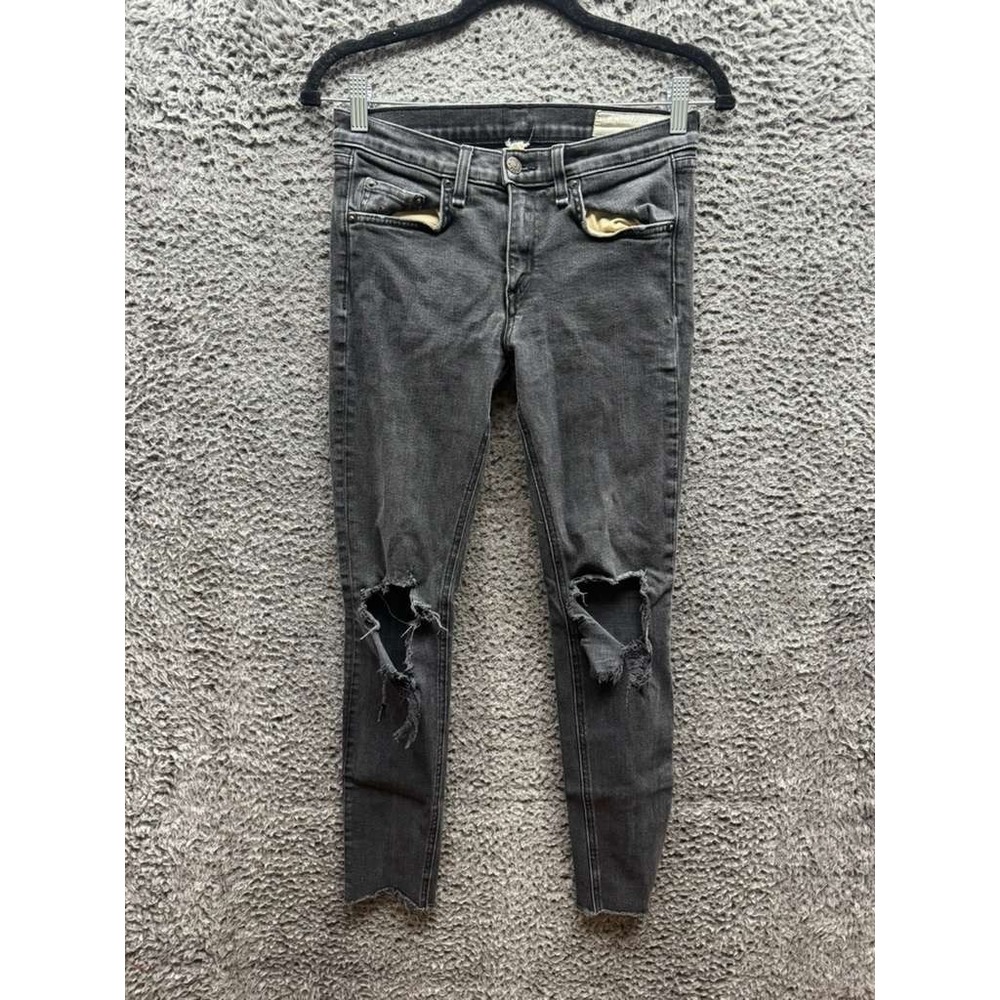 Rag & Bone Low Rise Distressed Slim Fit Skinny Denim Jeans Black Womens Size 27